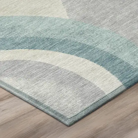 Teal Blue And Silver Abstract Washable Indoor Outdoor Area Rug Photo 4