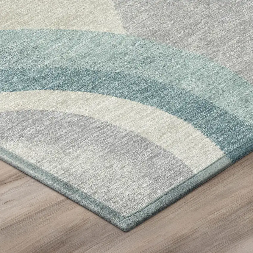 Teal Blue And Silver Abstract Washable Indoor Outdoor Area Rug Photo 4