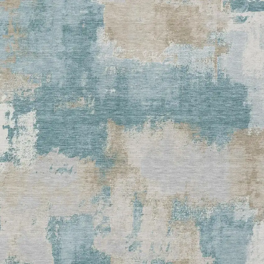 Teal Blue And Silver Abstract Washable Indoor Outdoor Area Rug Photo 3