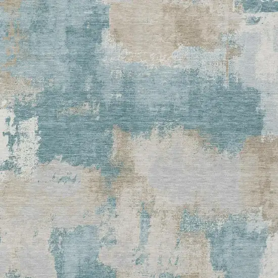 Teal Blue And Silver Abstract Washable Indoor Outdoor Area Rug Photo 3