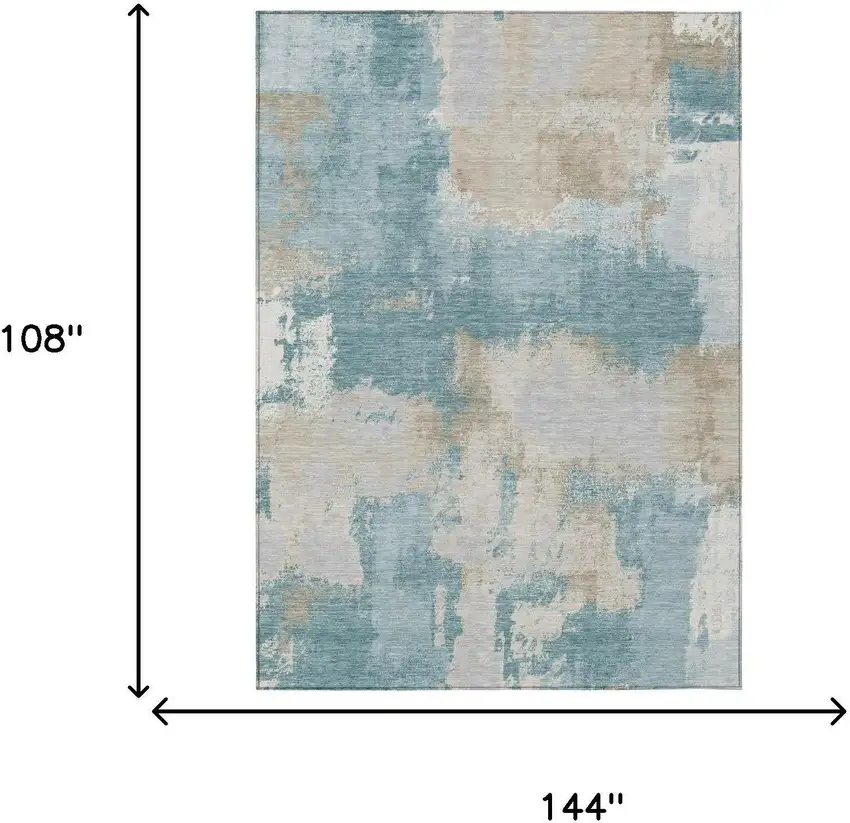 Teal Blue And Silver Abstract Washable Indoor Outdoor Area Rug Photo 6
