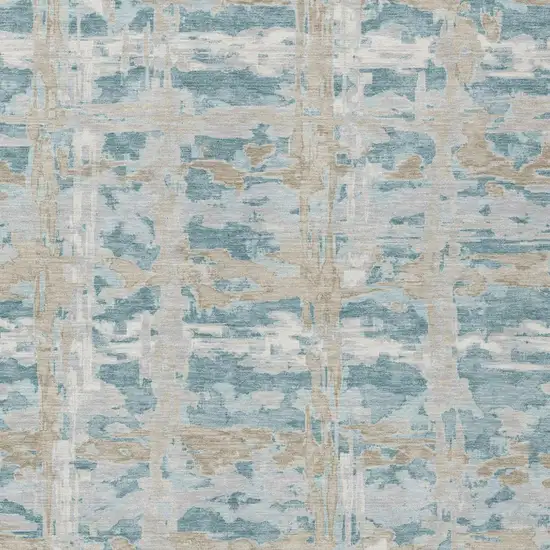 Teal Blue And Silver Abstract Washable Indoor Outdoor Area Rug Photo 3