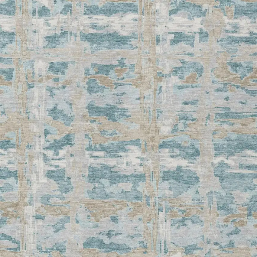 Teal Blue And Silver Abstract Washable Indoor Outdoor Area Rug Photo 3