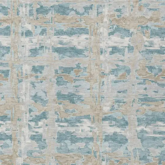 Teal Blue And Silver Abstract Washable Indoor Outdoor Area Rug Photo 2