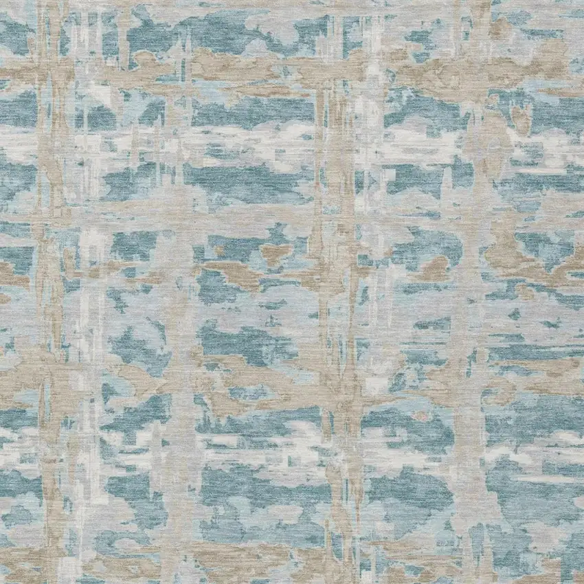 Teal Blue And Silver Abstract Washable Indoor Outdoor Area Rug Photo 2