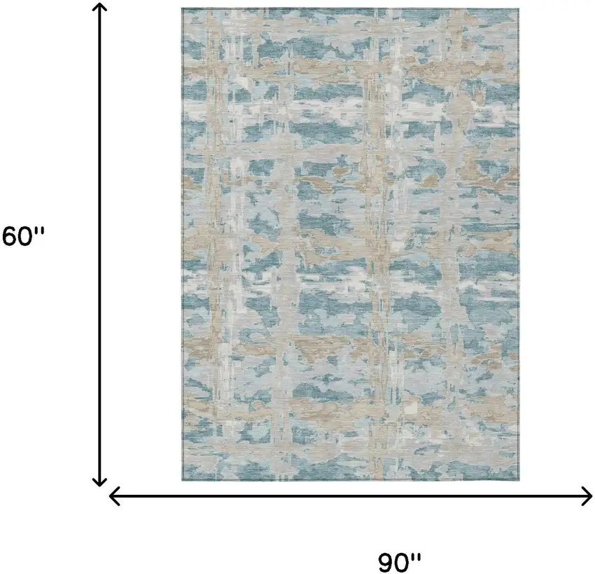 Teal Blue And Silver Abstract Washable Indoor Outdoor Area Rug Photo 6