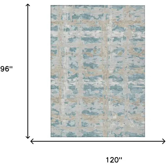 Teal Blue And Silver Abstract Washable Indoor Outdoor Area Rug Photo 6