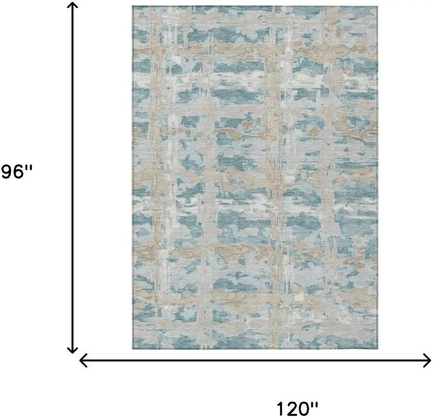 Teal Blue And Silver Abstract Washable Indoor Outdoor Area Rug Photo 6