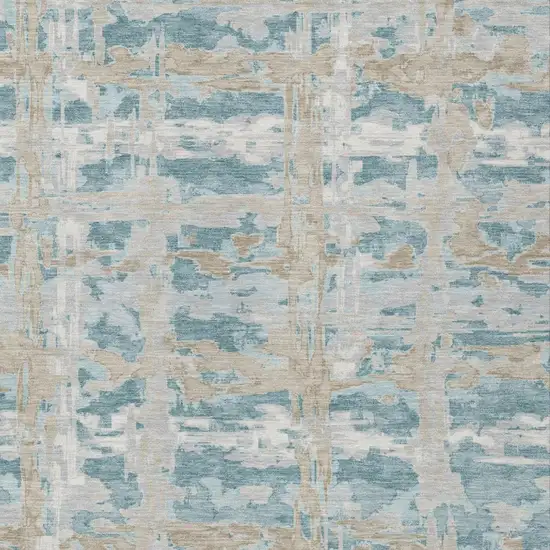 Teal Blue And Silver Abstract Washable Indoor Outdoor Area Rug Photo 2