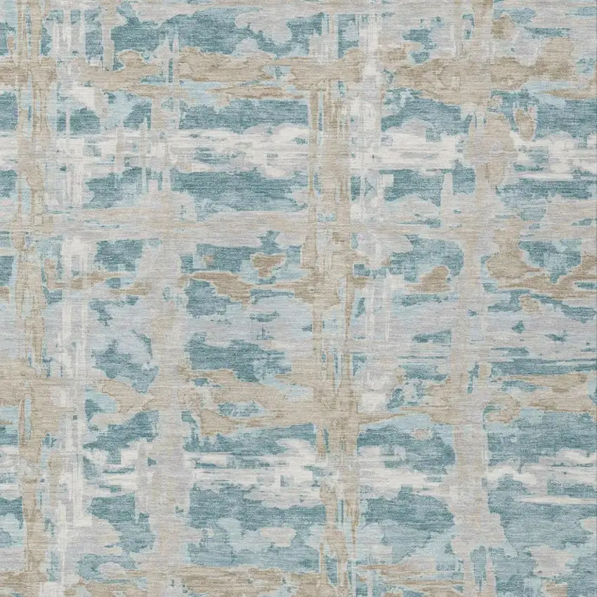 Teal Blue And Silver Abstract Washable Indoor Outdoor Area Rug Photo 2