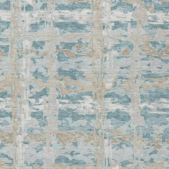 Teal Blue And Silver Abstract Washable Indoor Outdoor Area Rug Photo 3