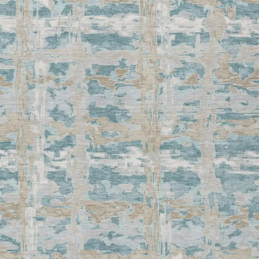 Teal Blue And Silver Abstract Washable Indoor Outdoor Area Rug Photo 3