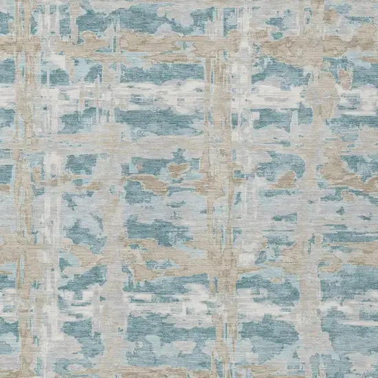 Teal Blue And Silver Abstract Washable Indoor Outdoor Area Rug Photo 2