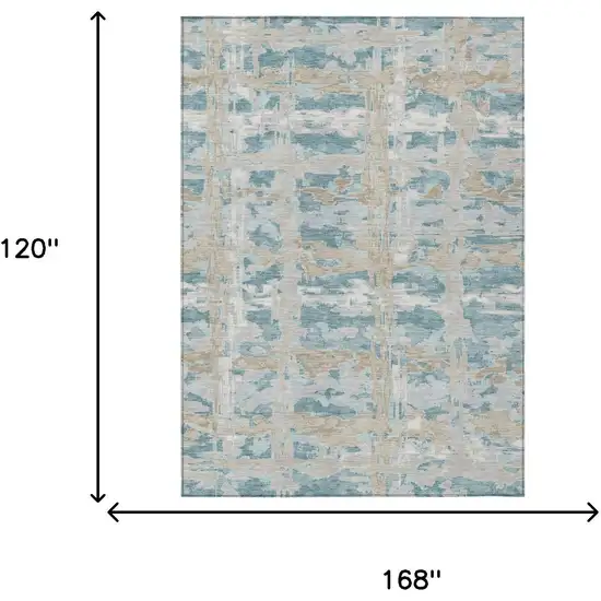 Teal Blue And Silver Abstract Washable Indoor Outdoor Area Rug Photo 6