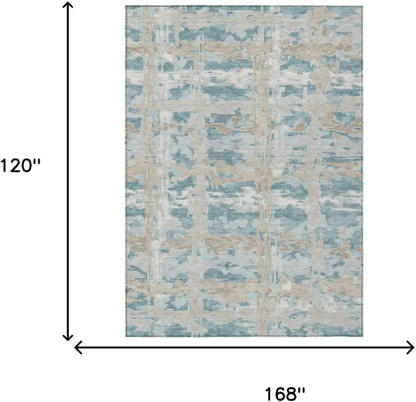 Teal Blue And Silver Abstract Washable Indoor Outdoor Area Rug Photo 6