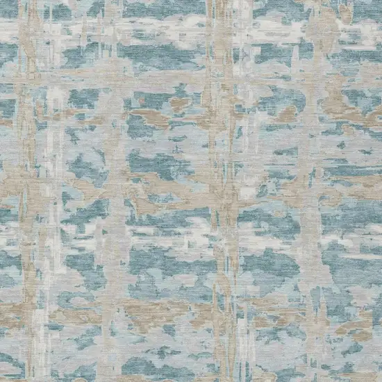 Teal Blue And Silver Abstract Washable Indoor Outdoor Area Rug Photo 3