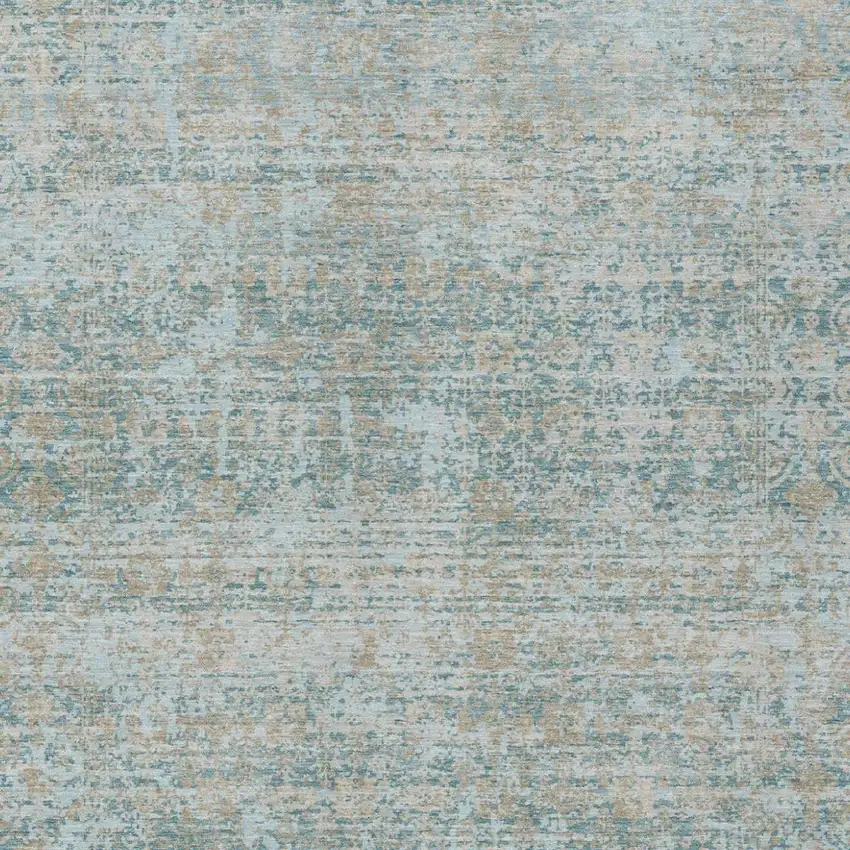 Teal Blue And Silver Abstract Washable Indoor Outdoor Area Rug Photo 3