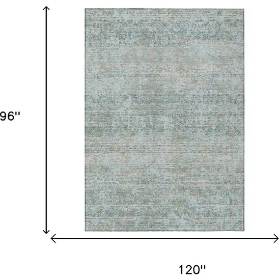 Teal Blue And Silver Abstract Washable Indoor Outdoor Area Rug Photo 6