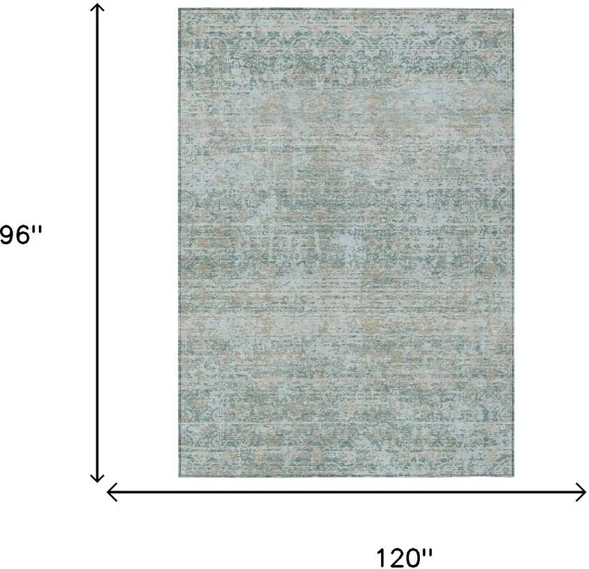 Teal Blue And Silver Abstract Washable Indoor Outdoor Area Rug Photo 6