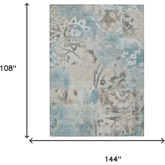 Teal Blue And Silver Botanical Leaves Washable Indoor Outdoor Area Rug Photo 6