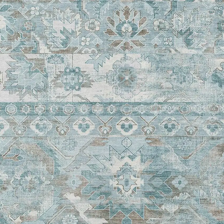 Teal Blue And Silver Cactus Washable Indoor Outdoor Area Rug Photo 2