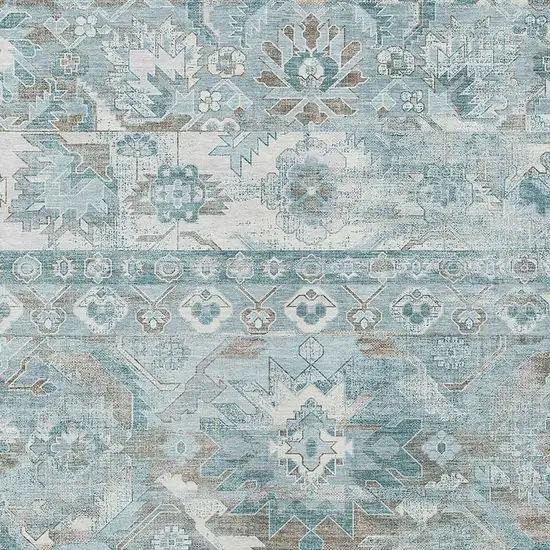 Teal Blue And Silver Cactus Washable Indoor Outdoor Area Rug Photo 2