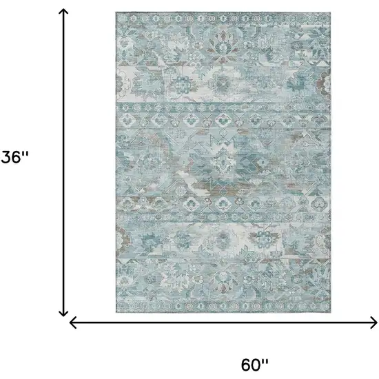 Teal Blue And Silver Cactus Washable Indoor Outdoor Area Rug Photo 6