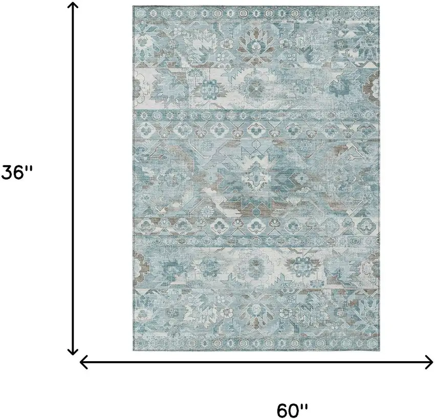 Teal Blue And Silver Cactus Washable Indoor Outdoor Area Rug Photo 6
