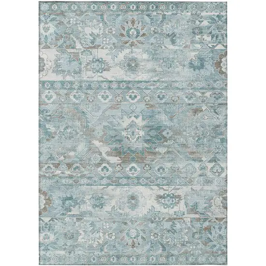 Teal Blue And Silver Cactus Washable Indoor Outdoor Area Rug Photo 1