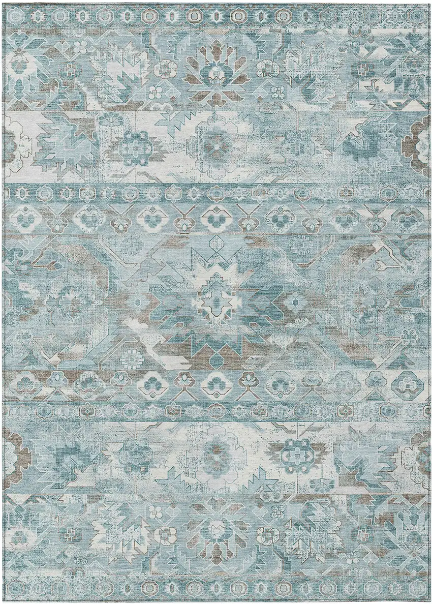 Teal Blue And Silver Cactus Washable Indoor Outdoor Area Rug Photo 1