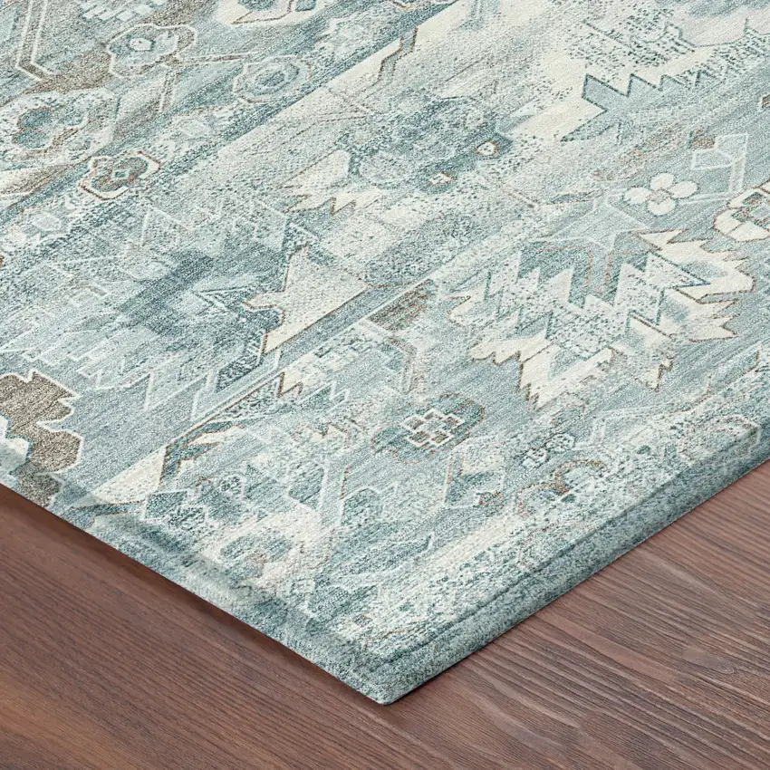 Teal Blue And Silver Cactus Washable Indoor Outdoor Area Rug Photo 4