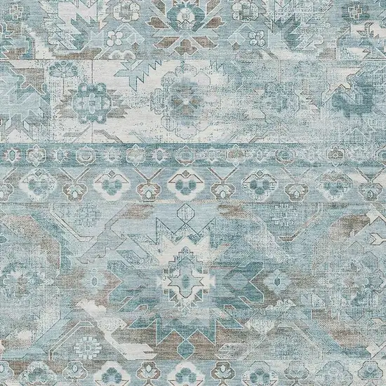 Teal Blue And Silver Cactus Washable Indoor Outdoor Area Rug Photo 2
