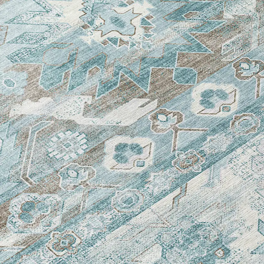 Teal Blue And Silver Cactus Washable Indoor Outdoor Area Rug Photo 5