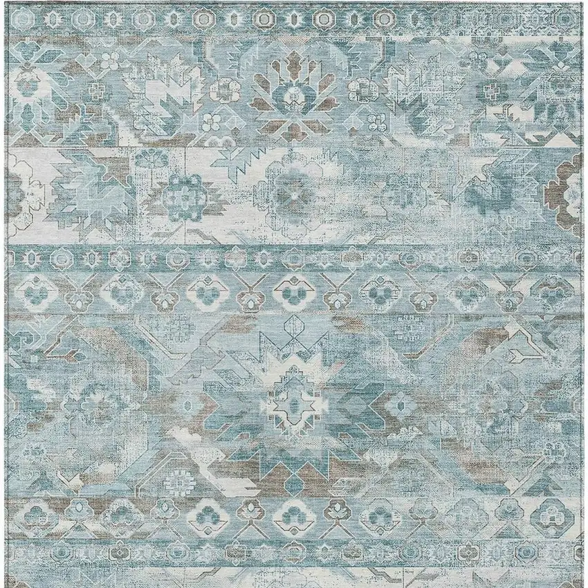 Teal Blue And Silver Cactus Washable Indoor Outdoor Area Rug Photo 3