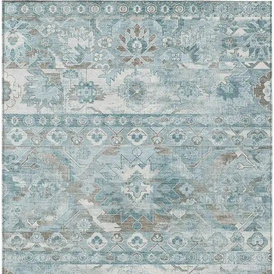 Teal Blue And Silver Cactus Washable Indoor Outdoor Area Rug Photo 3