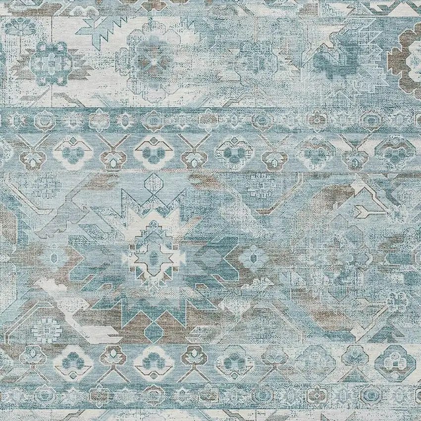 Teal Blue And Silver Cactus Washable Indoor Outdoor Area Rug Photo 2