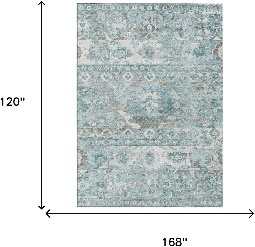 Teal Blue And Silver Cactus Washable Indoor Outdoor Area Rug Photo 6