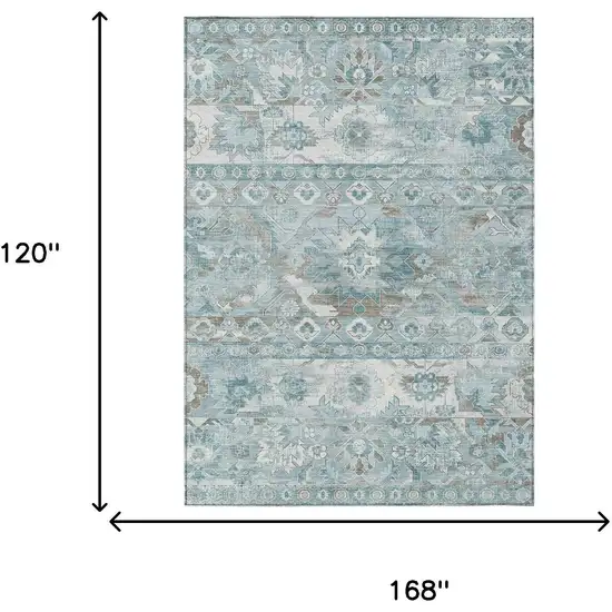 Teal Blue And Silver Cactus Washable Indoor Outdoor Area Rug Photo 6