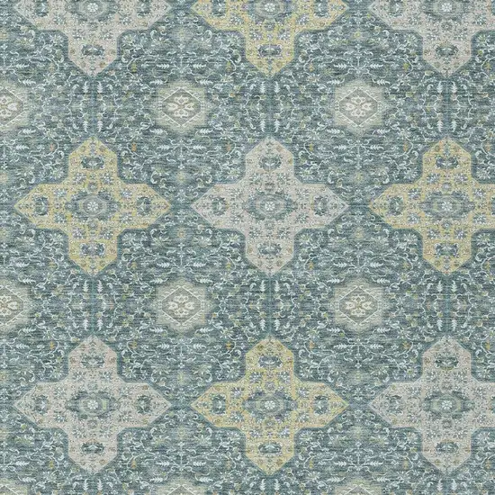 Teal Blue And Silver Damask Washable Indoor Outdoor Area Rug Photo 3
