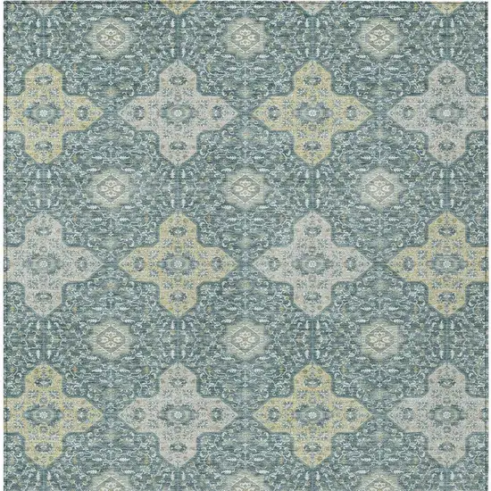 Teal Blue And Silver Damask Washable Indoor Outdoor Area Rug Photo 4