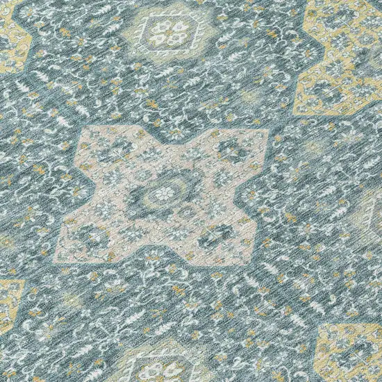 Teal Blue And Silver Damask Washable Indoor Outdoor Area Rug Photo 6