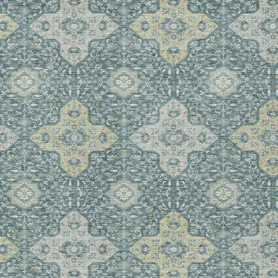 Teal Blue And Silver Damask Washable Indoor Outdoor Area Rug Photo 3