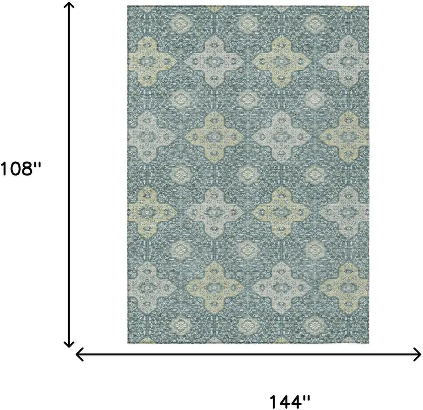 Teal Blue And Silver Damask Washable Indoor Outdoor Area Rug Photo 7