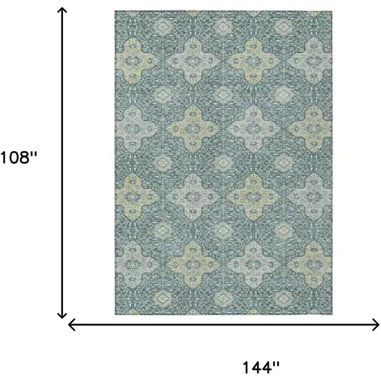 Teal Blue And Silver Damask Washable Indoor Outdoor Area Rug Photo 7