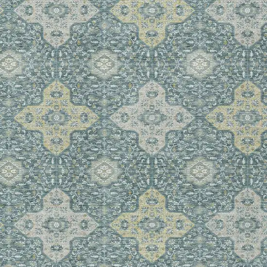 Teal Blue And Silver Damask Washable Indoor Outdoor Area Rug Photo 3