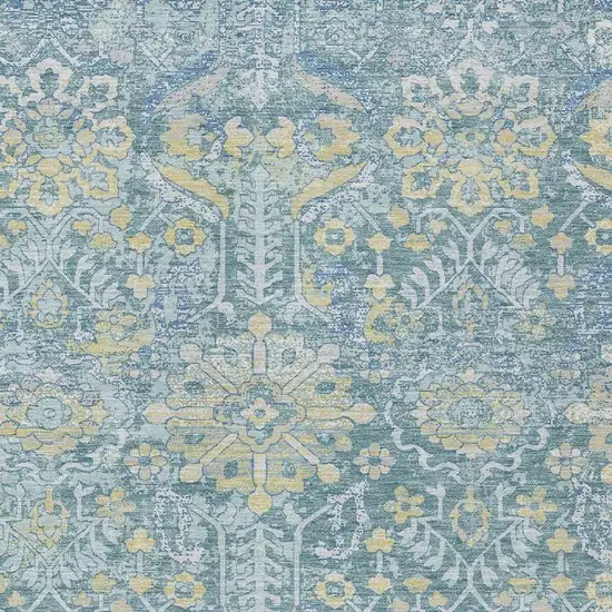 Teal Blue And Silver Damask Washable Indoor Outdoor Area Rug Photo 2