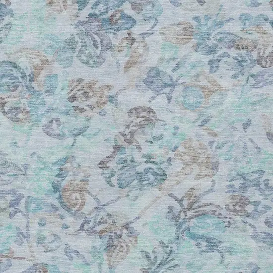 Teal Blue And Silver Floral Washable Indoor Outdoor Area Rug Photo 3