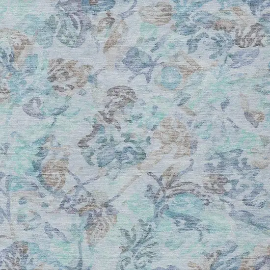 Teal Blue And Silver Floral Washable Indoor Outdoor Area Rug Photo 3