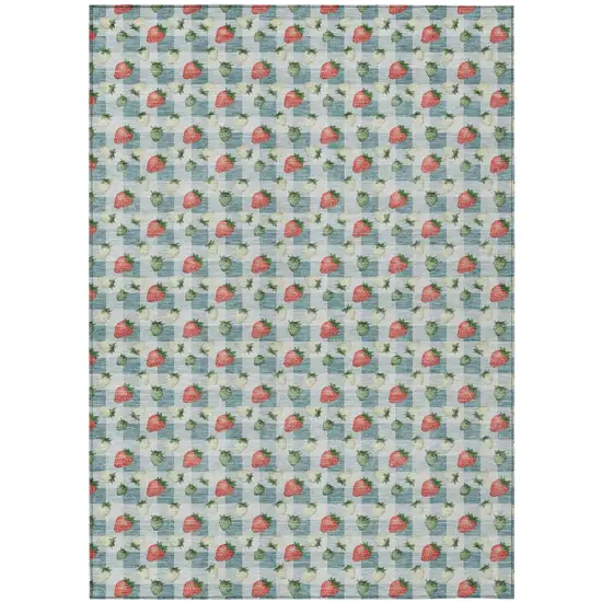 Teal Blue And Silver Floral Washable Indoor Outdoor Area Rug Photo 2