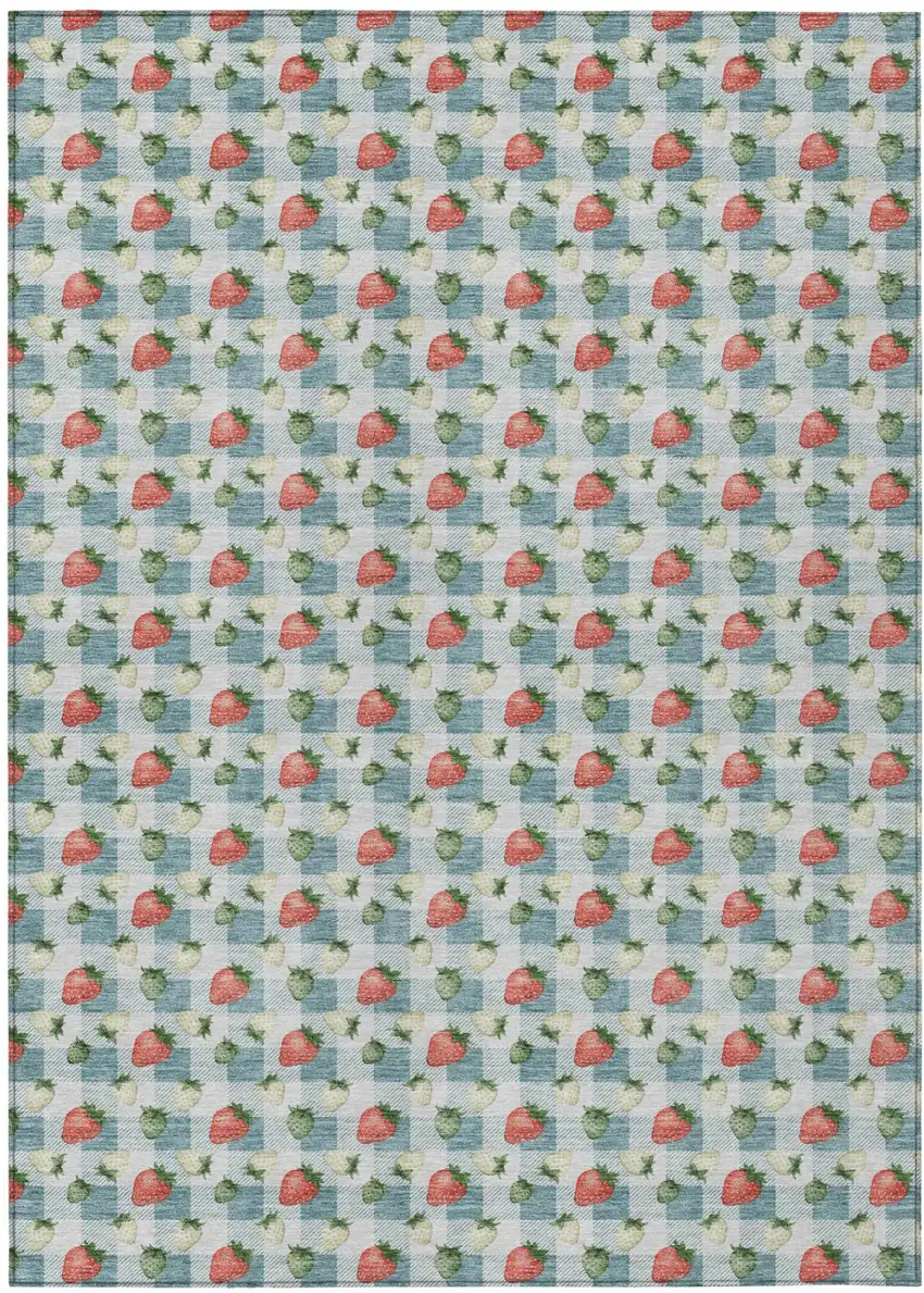 Teal Blue And Silver Floral Washable Indoor Outdoor Area Rug Photo 2